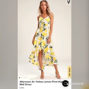 Lulus Afternoon Lemon Print HighLow Midi Dress